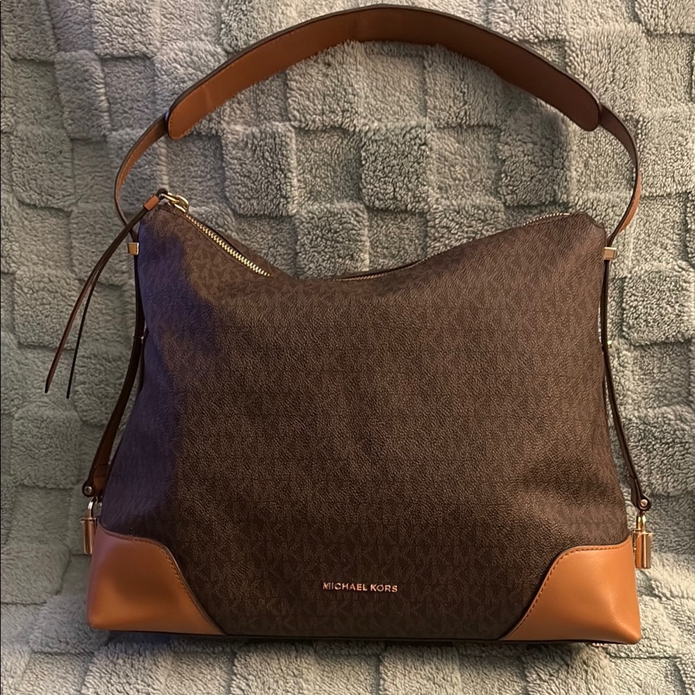 Michael Kors Brown and Tan Shoulder Bag with Monogram Canvas